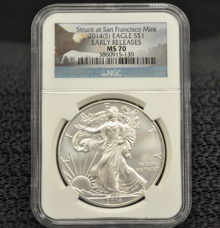 2014-S Silver Eagle Dollar, Graded MS-70, Early Release