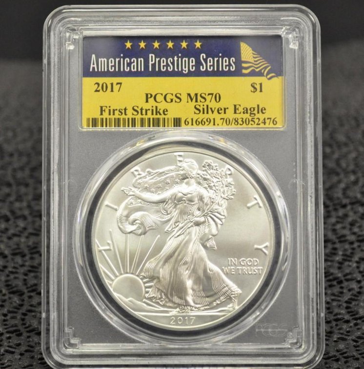 2017 Silver Eagle Dollar, First Strike, Graded MS-70