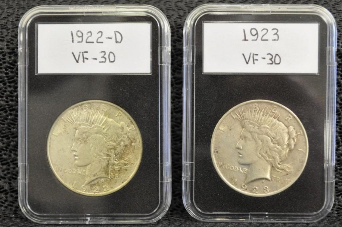 1922 and 1923 Peace Silver Dollars