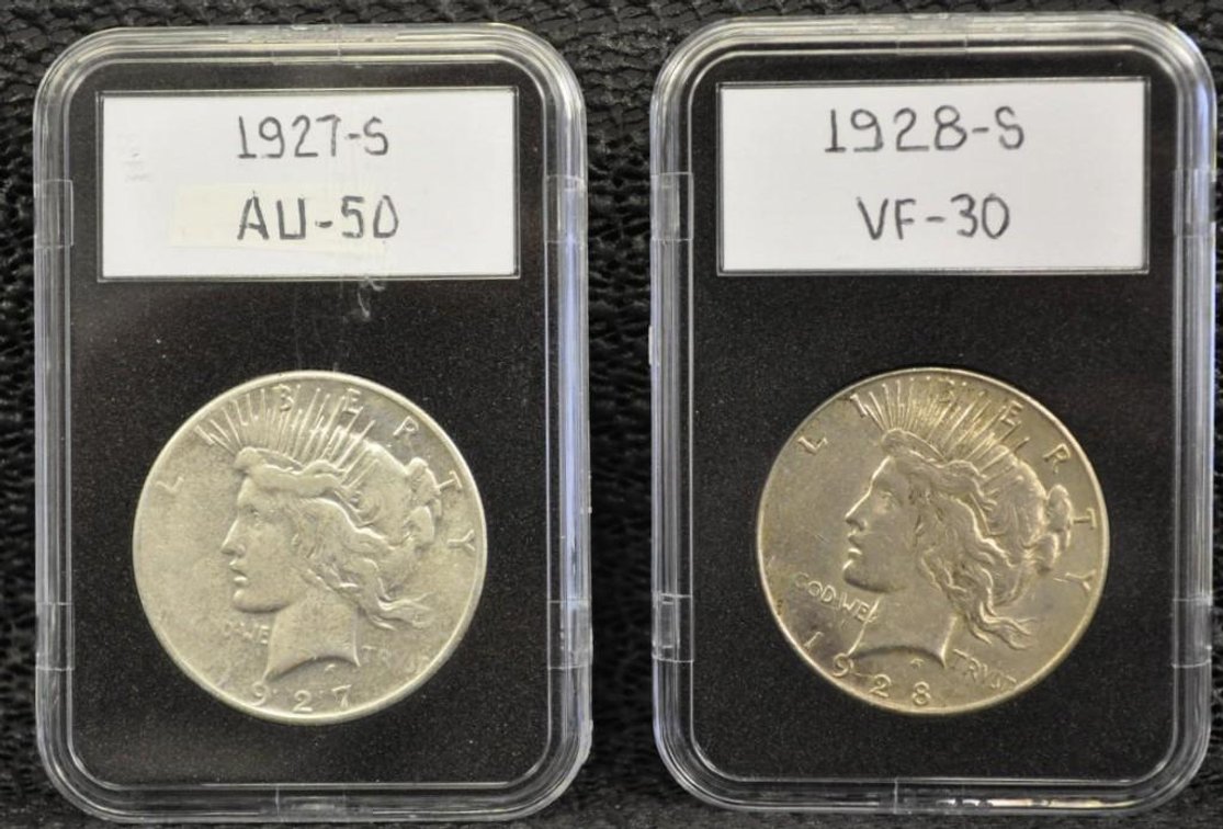 1927-S and 1928-S Peace Silver Dollars