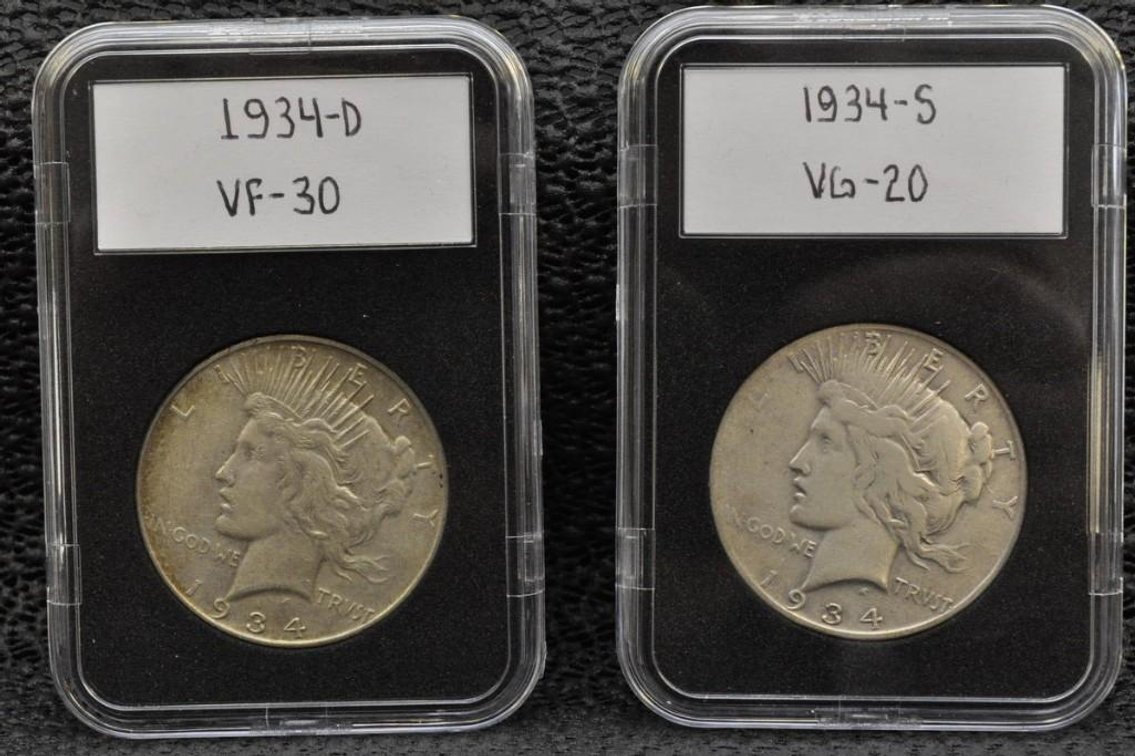 1934-D and 1934-S Peace Silver Dollars