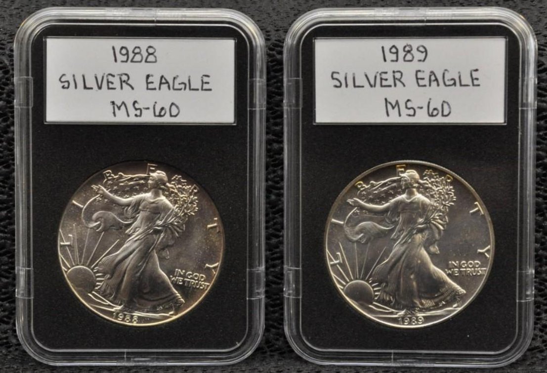 1988 and 1989 Silver Eagle Dollars