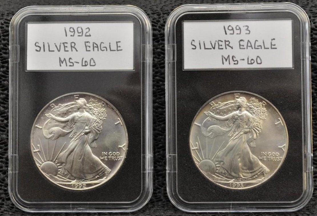 1992 and 1993 Silver Eagle Dollars