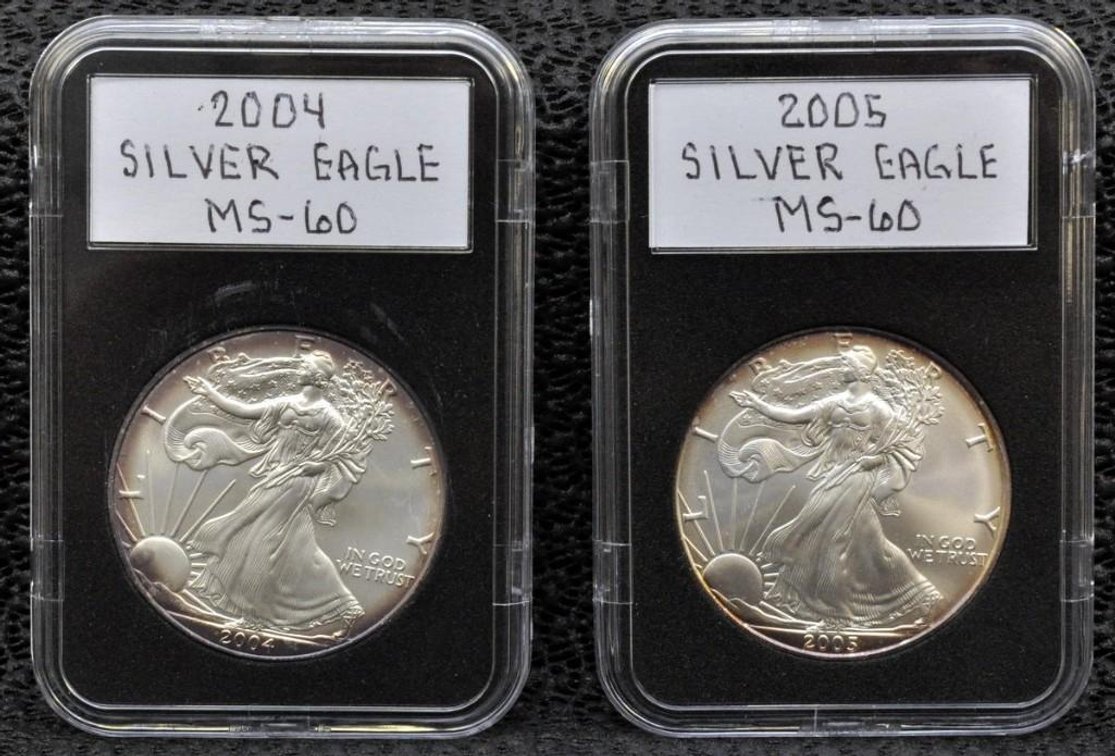 2004 and 2005 Silver Eagle Dollars