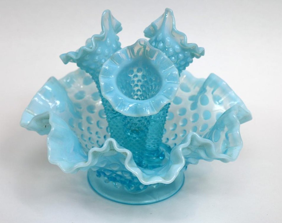 Opalescent Fenton Hobnail Design Epergne in Baby Blue
