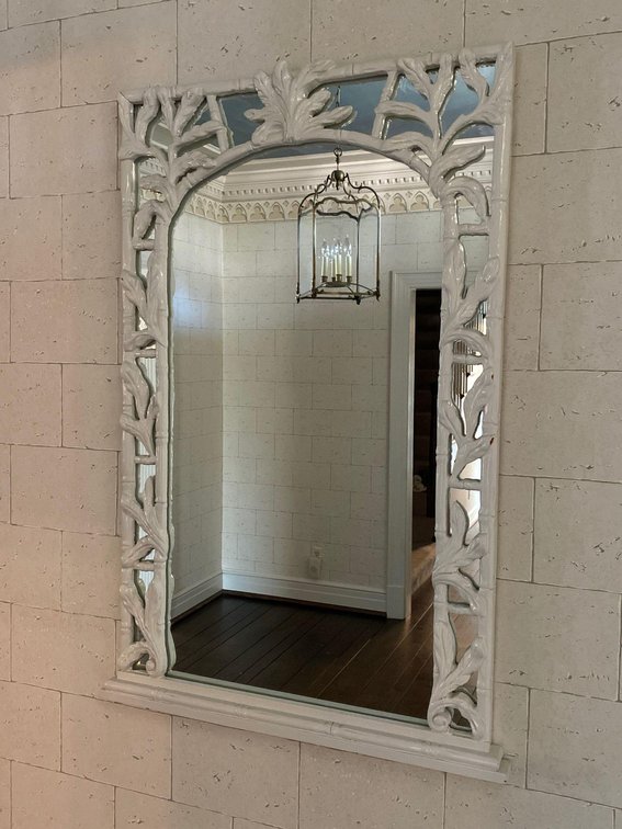 White Bamboo and Leaf Wall Mirror