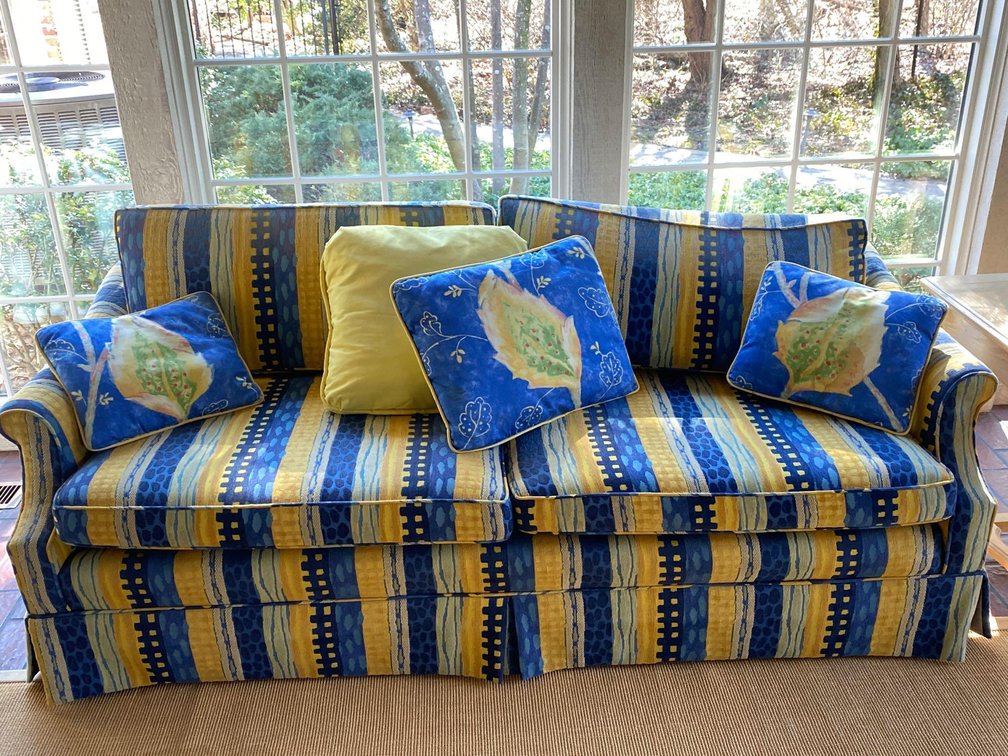 Yellow and Blue Striped Couch
