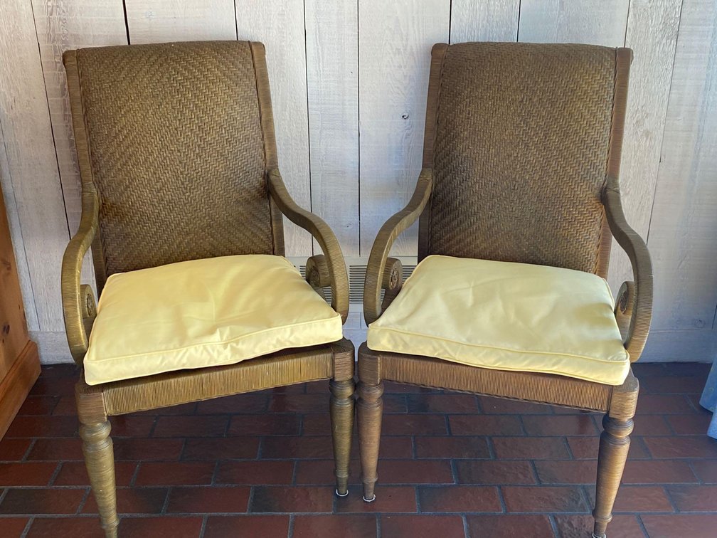 Pair of Rattan Swan Neck Open Arm Side Chairs