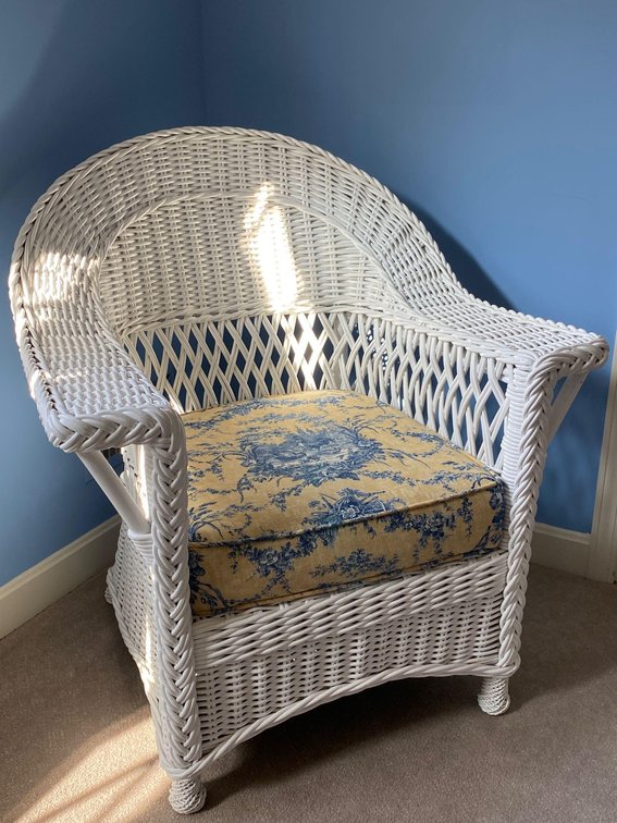 White Wicker Chair with Cushion