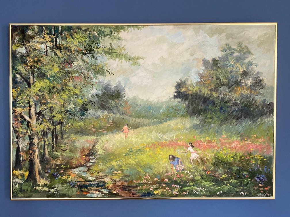 Original Oil on Canvas Children in Meadow