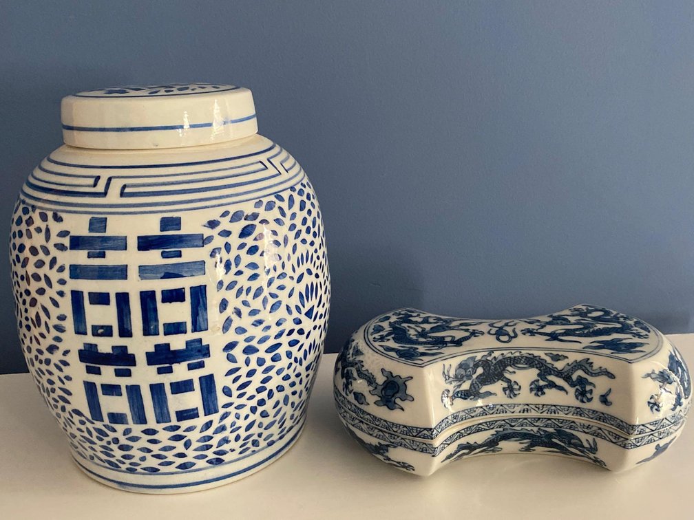 Two Blue and White Asian Porcelain Pieces
