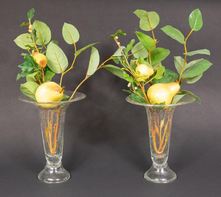 Pair of Footed Clear Glass Vases