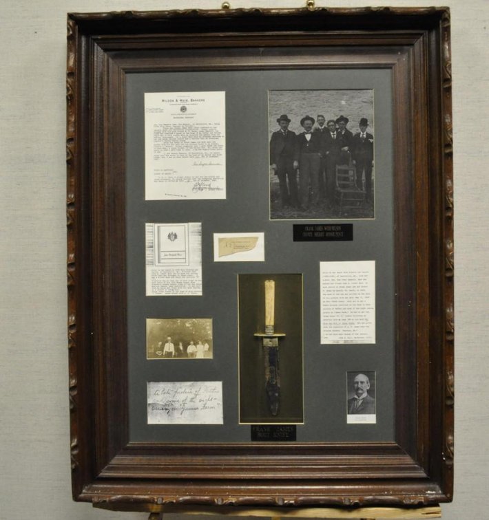 Large Framed Collage of Items Pertaining to Outlaw Frank James