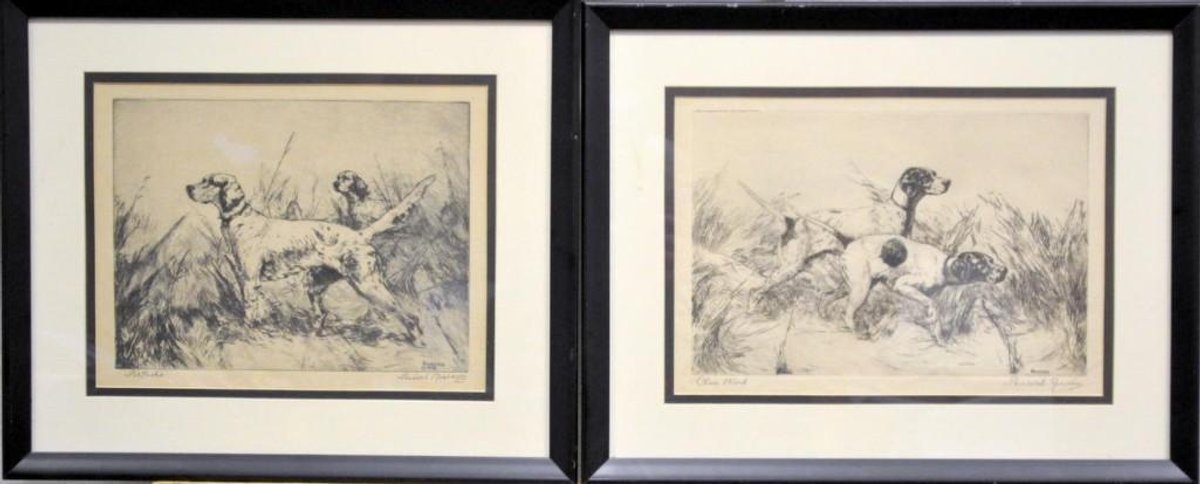 Pair of Hunting Dog Etchings by Percival Rosseau