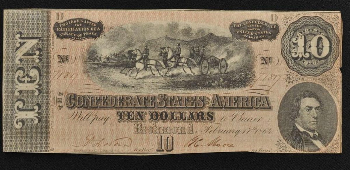 1864 $10 Confederate States of American Note - T61