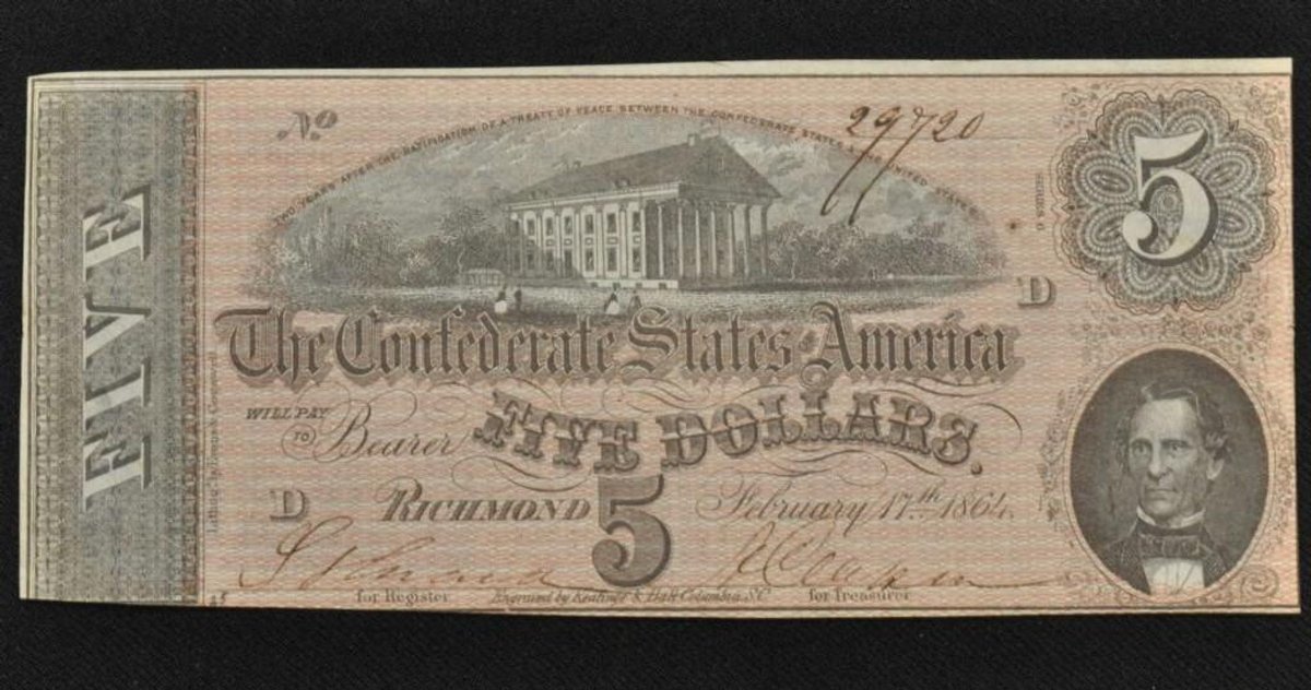 1864 $5 Confederate States of American Note - T69