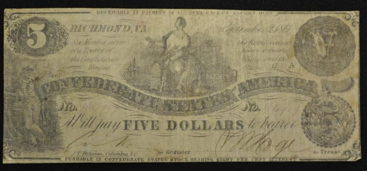 1861 $5 Confederate States of American Note - T36