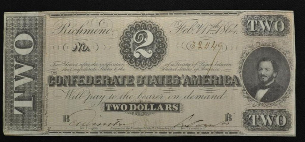 1864 $2 Confederate States of American Note - T70