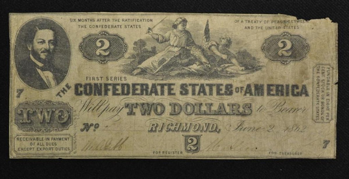 1862 $2 Confederate States of American Note - T42