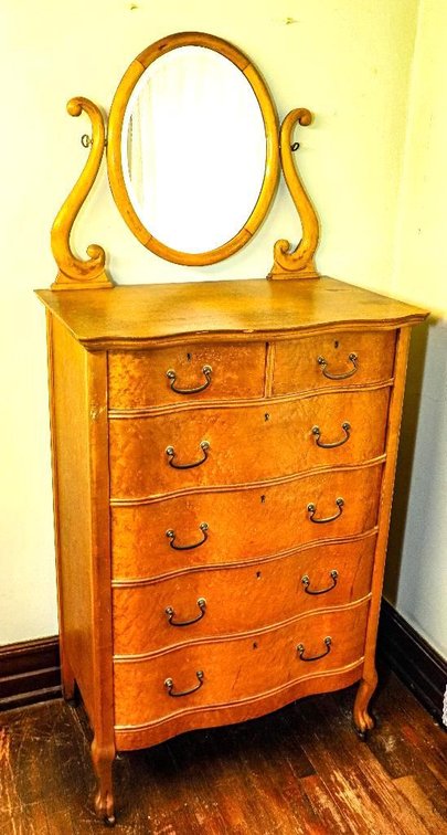 Antique Birdseye Maple Highboy with Mirror