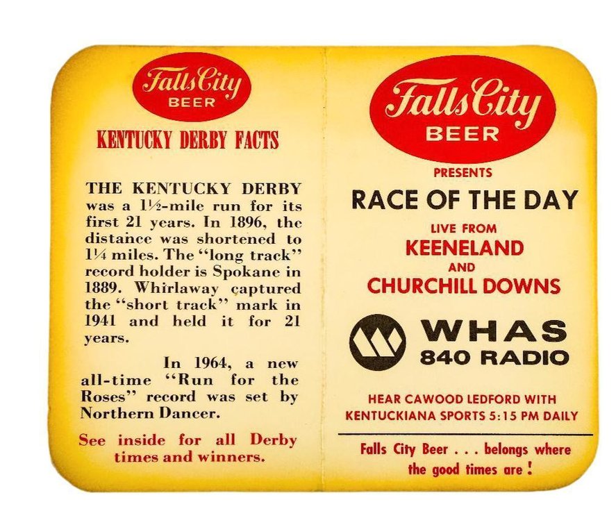1968 Fall City Beer WHAS 840 "Race of the Day" Advertising Card