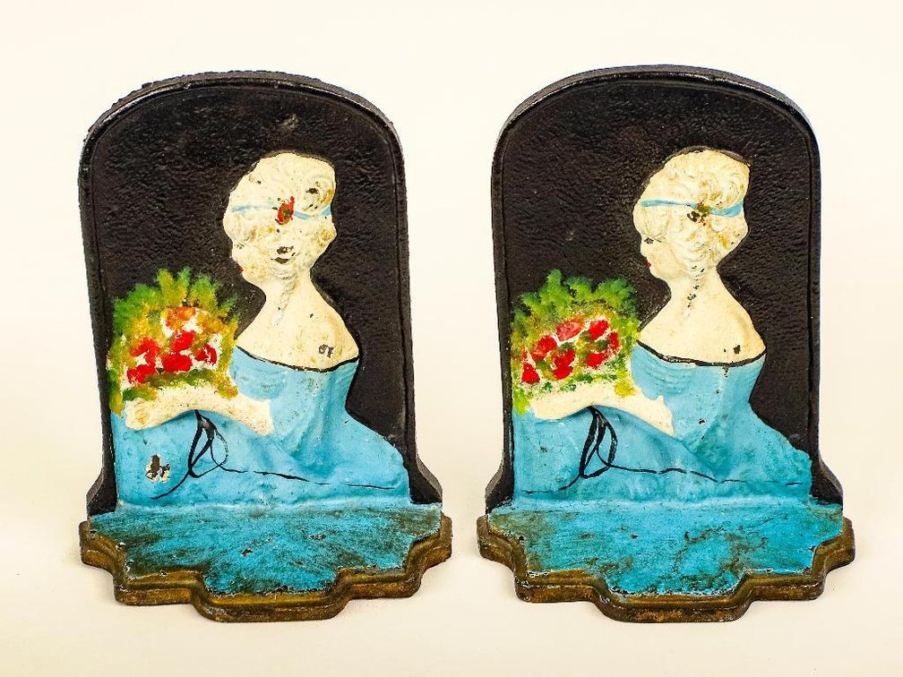 Pair of Cast Iron Bookends with Lady