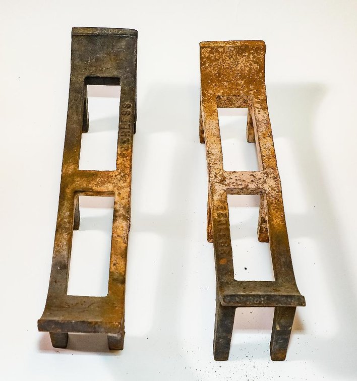 Pair of Peerless Cast Iron Andirons
