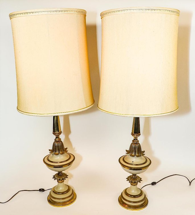 Pair of Brass and Metal Table Lamps