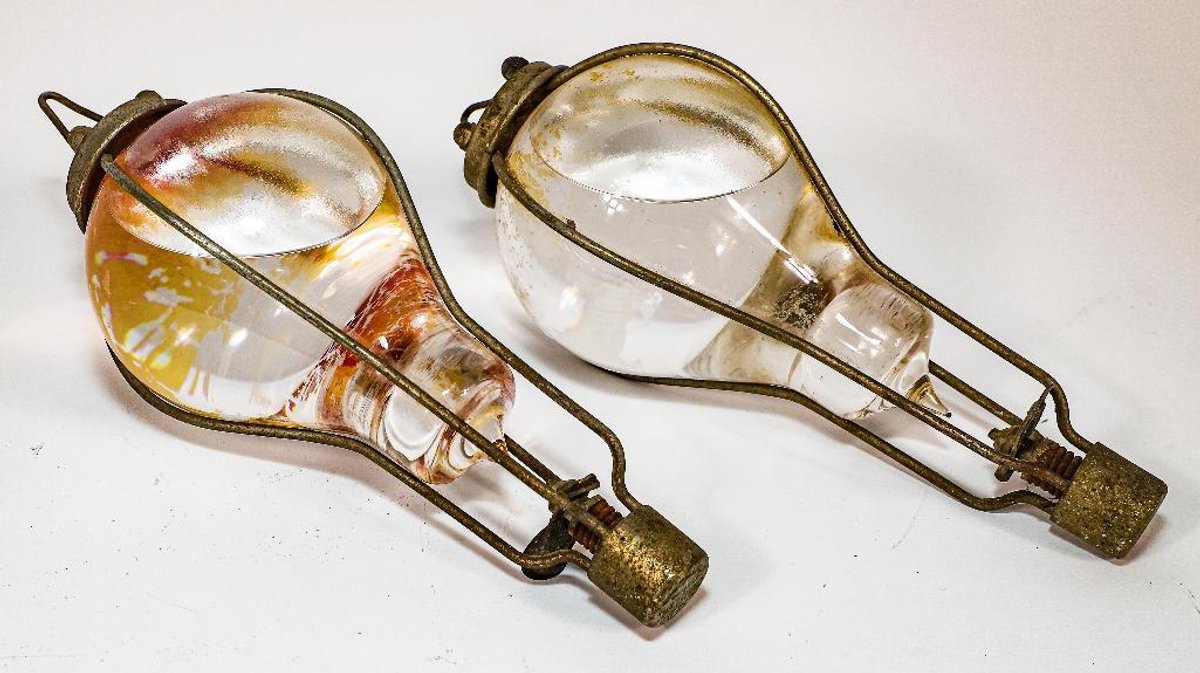 Two Antique Cone Shaped Glass Fire Extinguishers