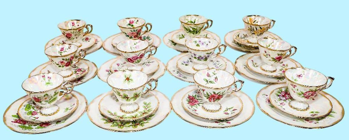 Complete Twelve Month Lustreware Luncheon Set