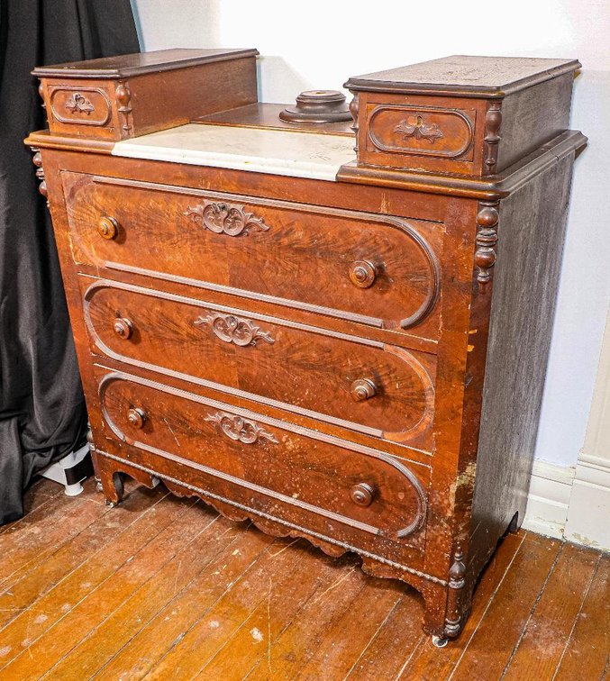 Antique Victorian Mahogany Dresser Base with Marble Inset