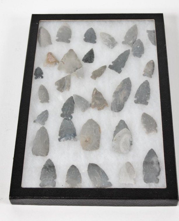 Native American Arrowheads in Shadowbox Display