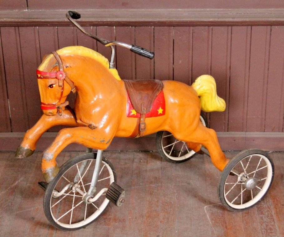 Cast Metal Figural Painted Horse Tricycle from Joe Ley's Private Collection
