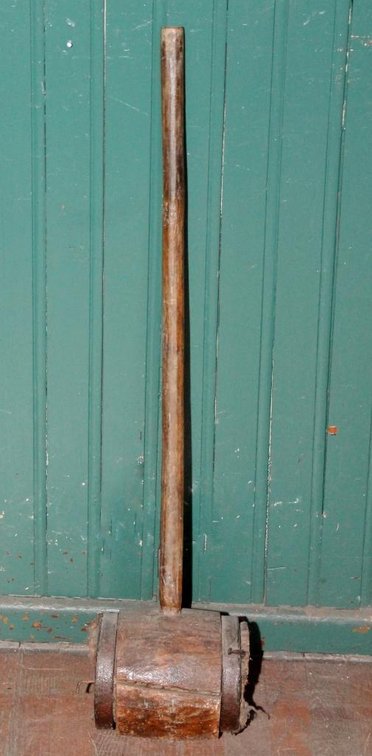 Early "Strong Man" Carnival Game Primitive Wooden and Cast Iron Mallet from Joe Ley's Private Collection