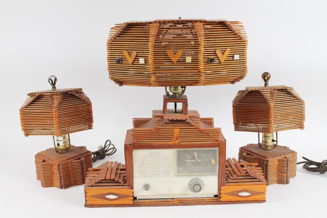 Tramp Art Table Lamps and Radio Base Lamp