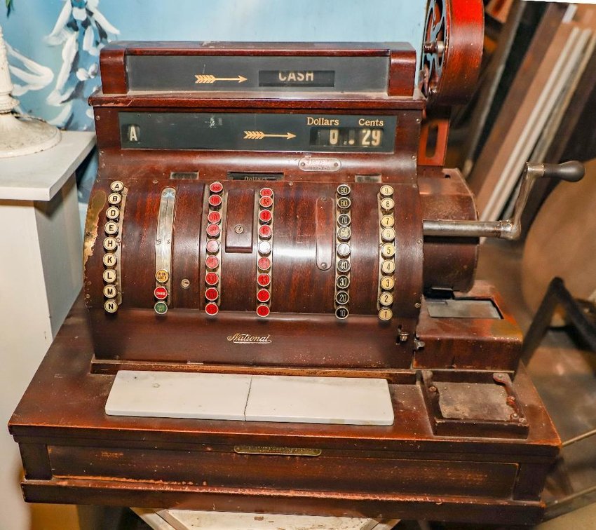 Large Wood-Grained National Metal Cash Register