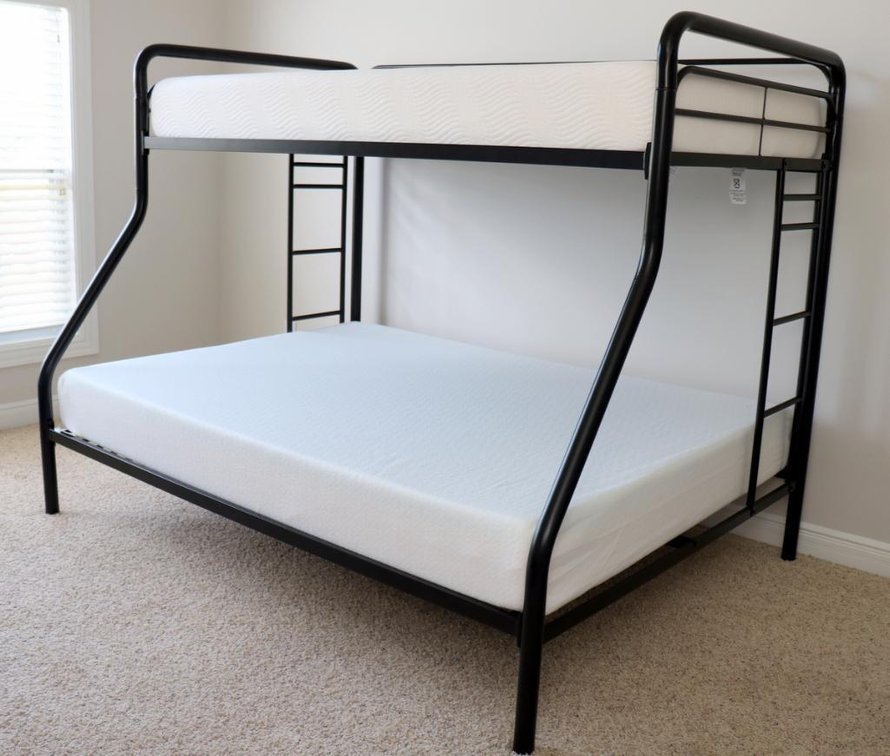 Black metal bunkbed with memory foam mattresses