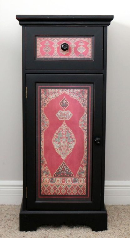Decorative side table/cabinet with drawer and shelves