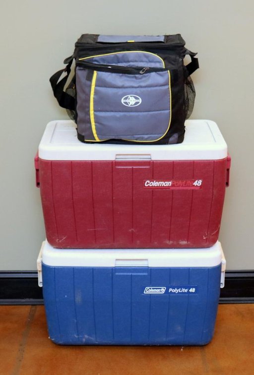 (2) Coleman Coolers and Arctic Zone Soft Cooler