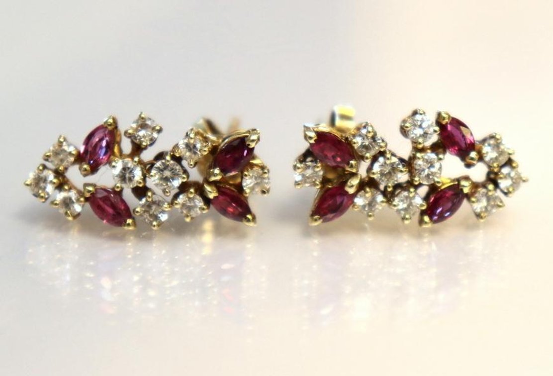 14k gold tremble earrings with rubies and diamonds