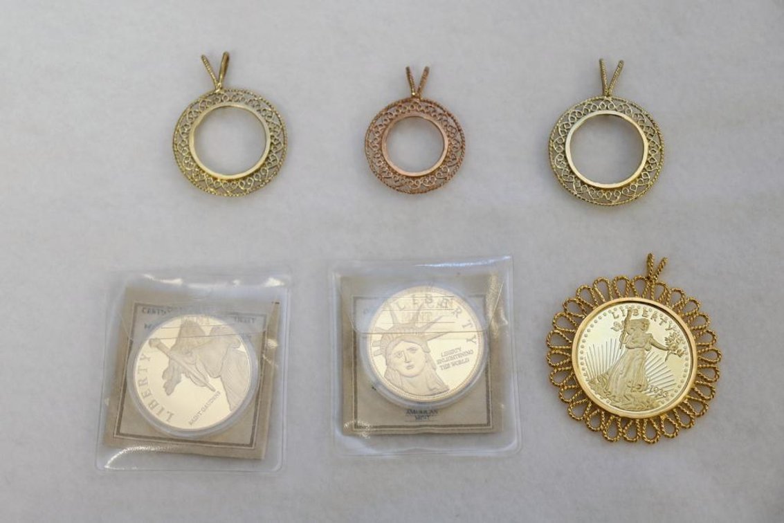 Liberty replica coins and bezel mounts