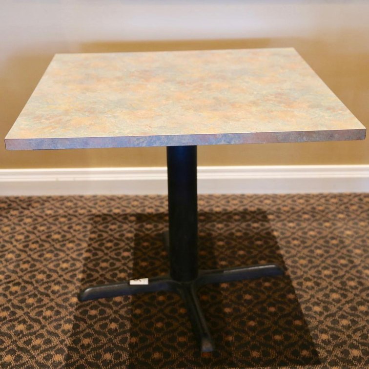 Laminated Wood Table on Metal Pedestal