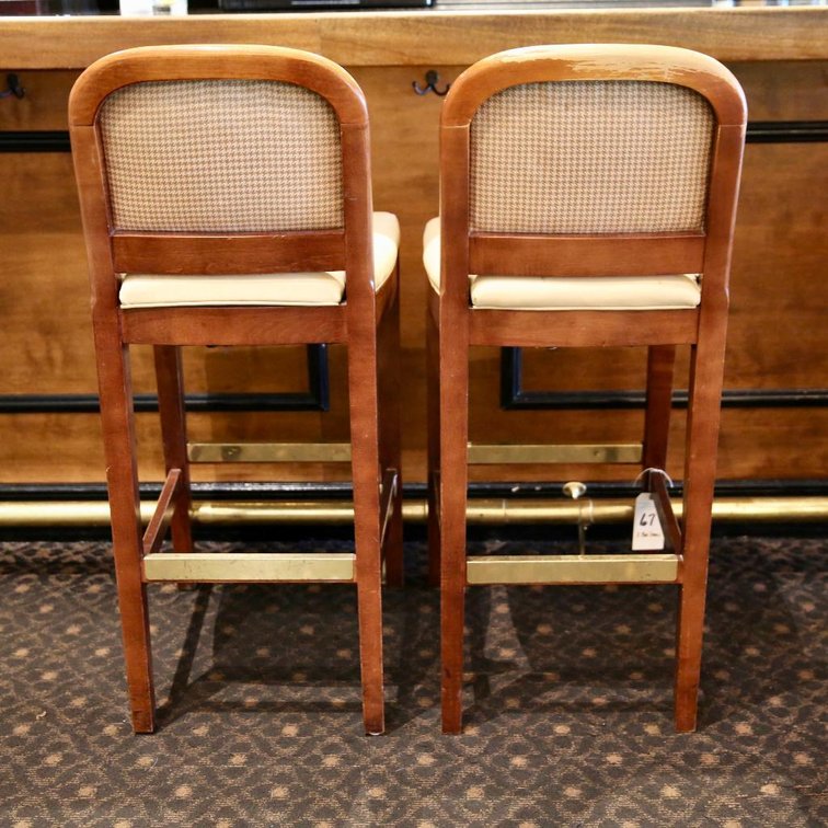Pair of Upholstered Wood Bar Stools