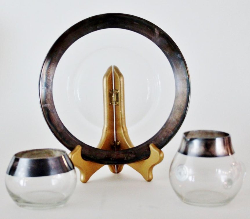 (3) Dorothy Thorpe Silver Rimmed Glass Pieces
