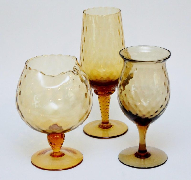 (3) Piece Amber Art Glass Collection