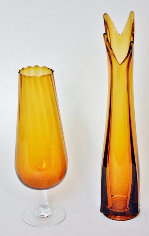 (2) Amber Art Glass Pieces