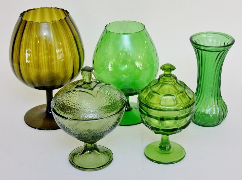 (5) Green Art Glass