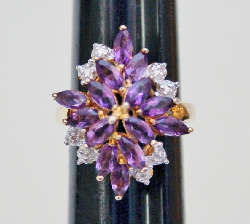 Sterling Silver Ring with Purple Stones