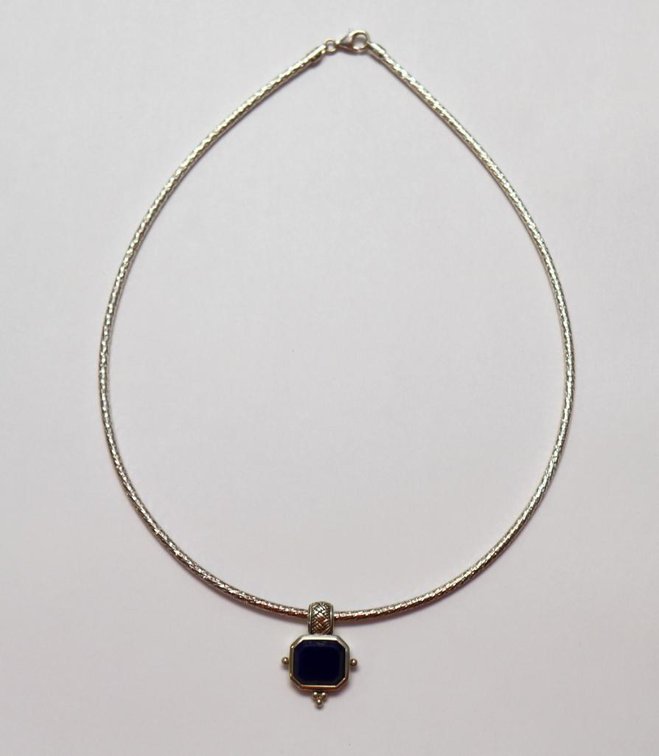 Sterling Silver designer necklace with lapis pendant