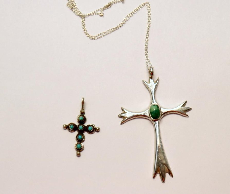 2 Sterling Silver American Indian crosses with turquoise